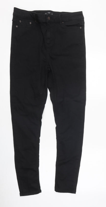 F&F Womens Black 100% Cotton Skinny Jeans Size 14 L32 in Regular Zip