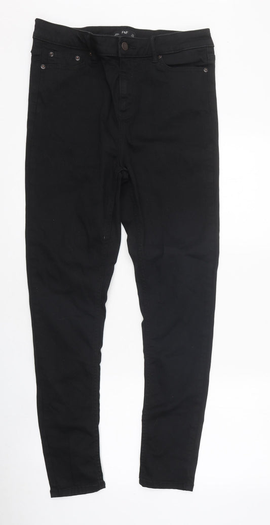 F&F Womens Black 100% Cotton Skinny Jeans Size 14 L32 in Regular Zip