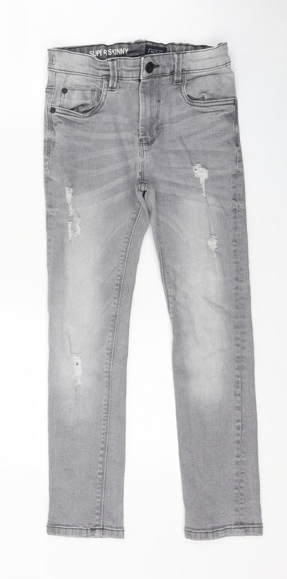 NEXT Boys Grey 100% Cotton Skinny Jeans Size 9 Months Regular Zip - Distressed