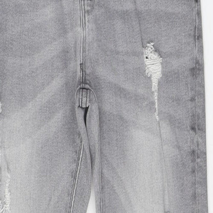 NEXT Boys Grey 100% Cotton Skinny Jeans Size 9 Months Regular Zip - Distressed