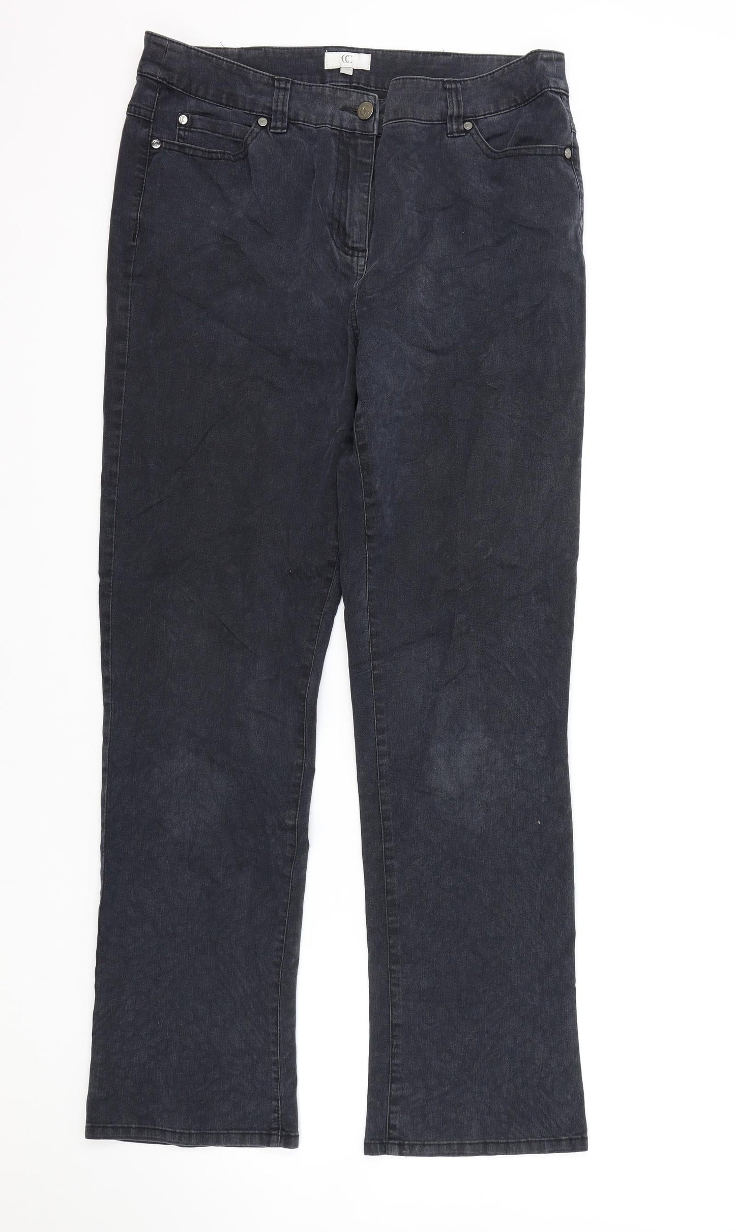 CC Womens Black Animal Print Cotton Straight Jeans Size 12 L30 in Regular Zip