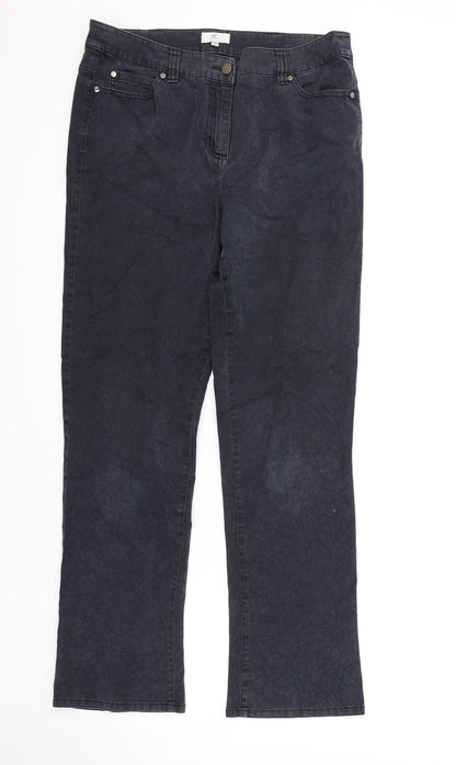 CC Womens Black Animal Print Cotton Straight Jeans Size 12 L30 in Regular Zip