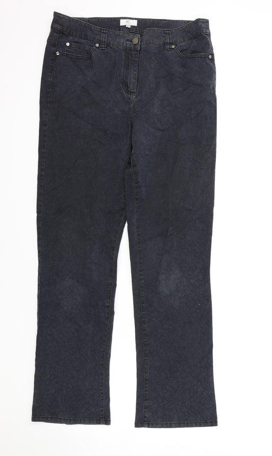 CC Womens Black Animal Print Cotton Straight Jeans Size 12 L30 in Regular Zip