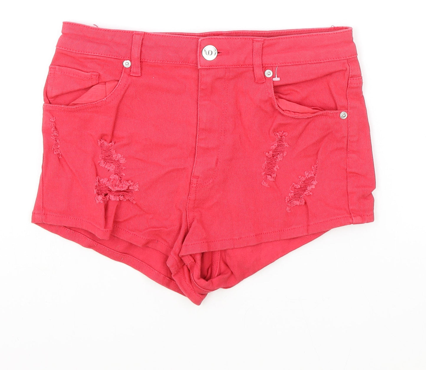 H&M Womens Red Cotton Hot Pants Shorts Size 10 Regular Zip