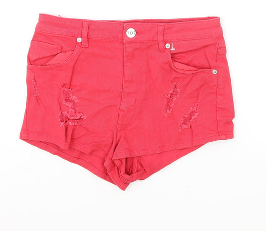 H&M Womens Red Cotton Hot Pants Shorts Size 10 Regular Zip