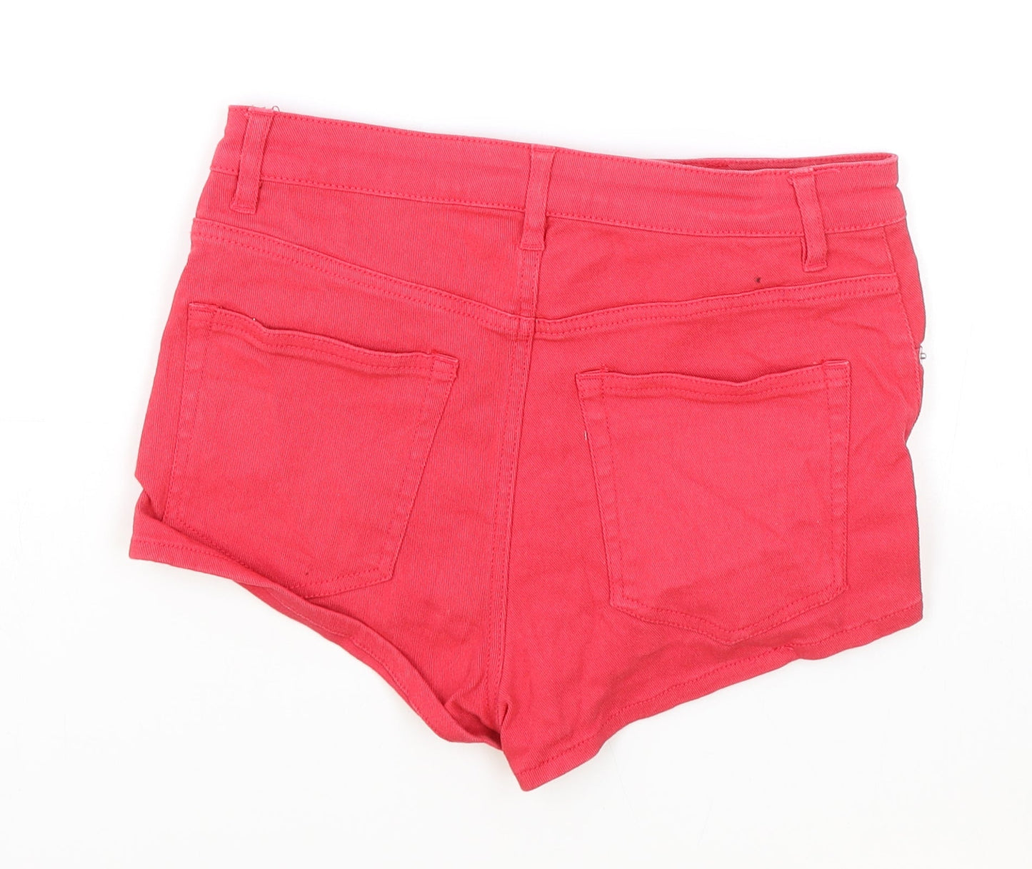 H&M Womens Red Cotton Hot Pants Shorts Size 10 Regular Zip