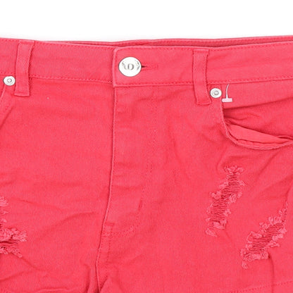 H&M Womens Red Cotton Hot Pants Shorts Size 10 Regular Zip