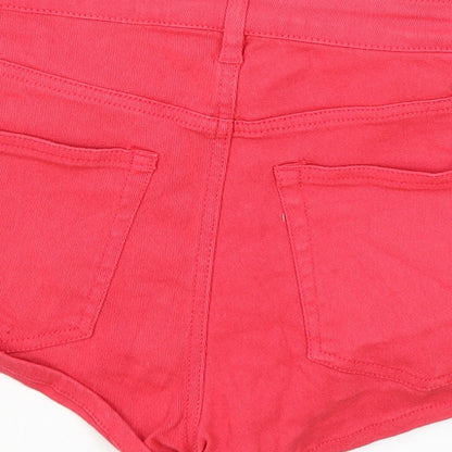 H&M Womens Red Cotton Hot Pants Shorts Size 10 Regular Zip