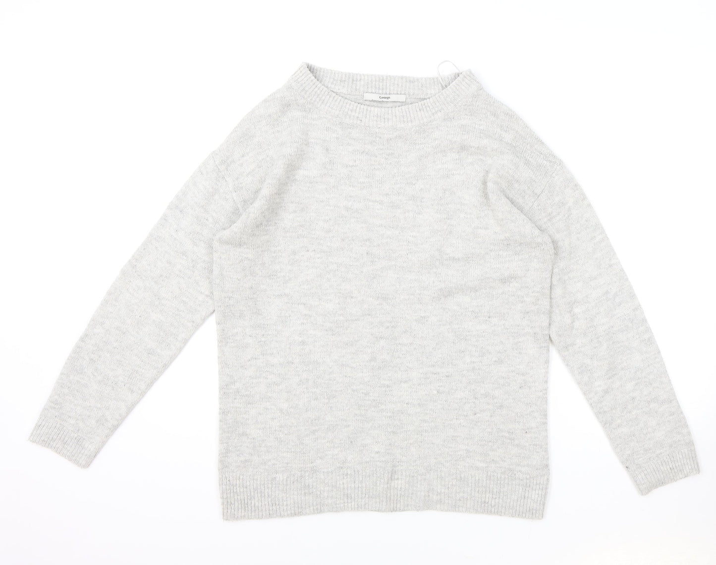George Womens Grey Boat Neck Acrylic Pullover Jumper Size S