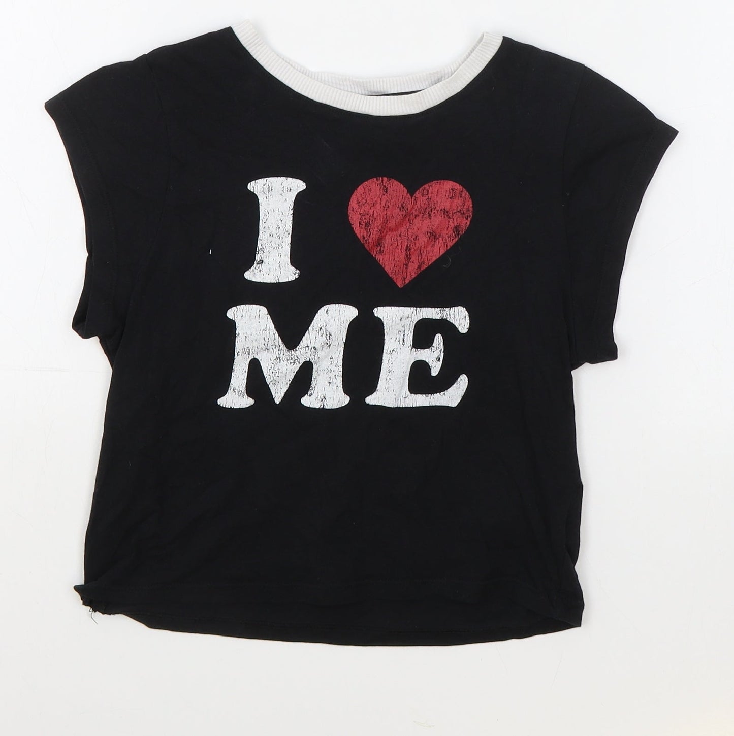 H&M Girls Black Cotton Basic T-Shirt Size S Round Neck Pullover