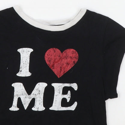 H&M Girls Black Cotton Basic T-Shirt Size S Round Neck Pullover
