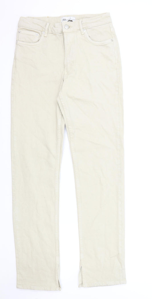 Zara Mens Ivory Cotton Straight Jeans Size 28 in L32 in Regular Zip