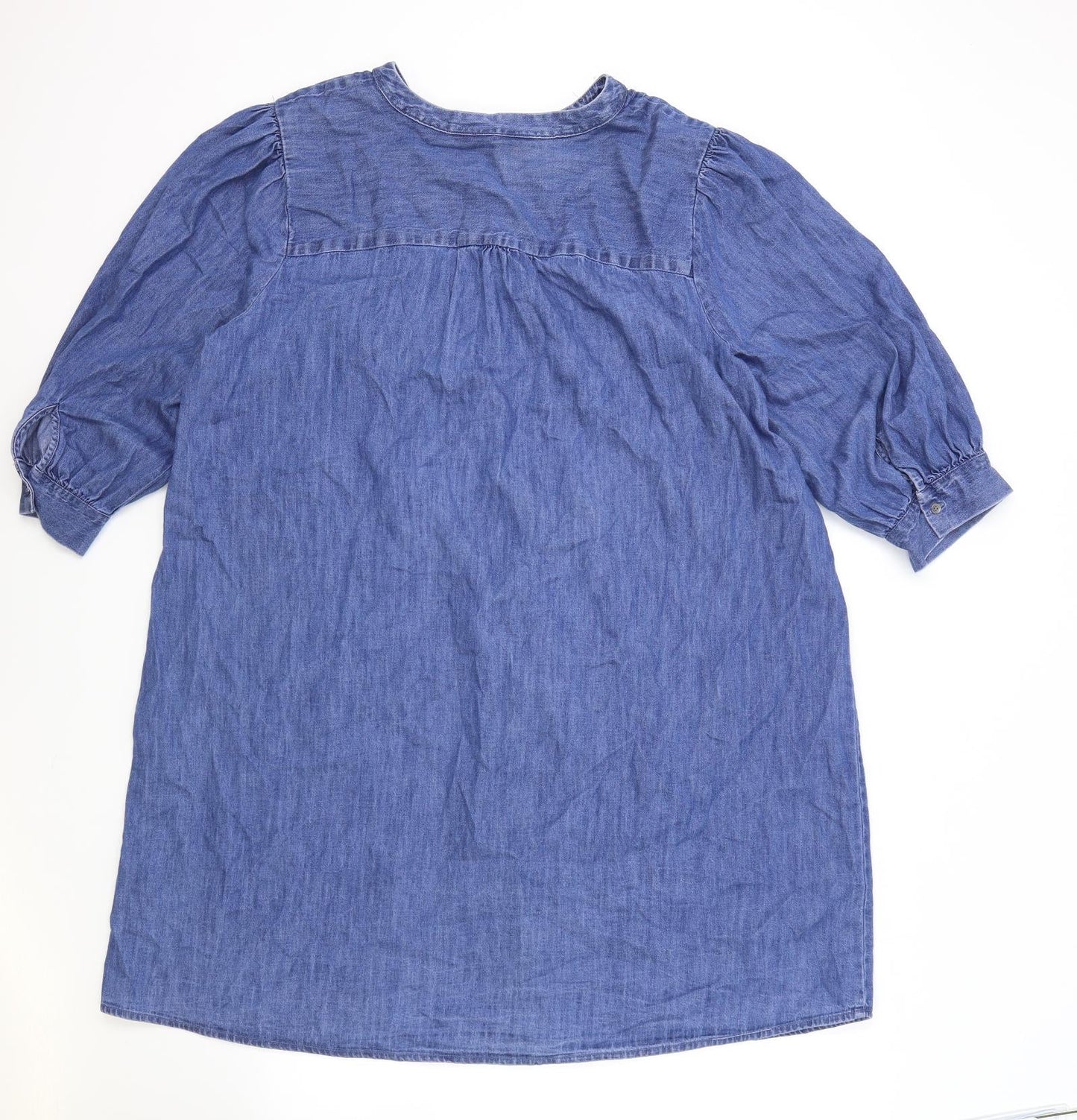 F&F Womens Blue Cotton Shift Size 18 V-Neck Button