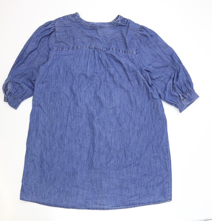 F&F Womens Blue Cotton Shift Size 18 V-Neck Button