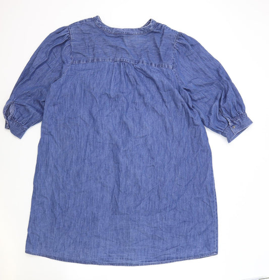 F&F Womens Blue Cotton Shift Size 18 V-Neck Button