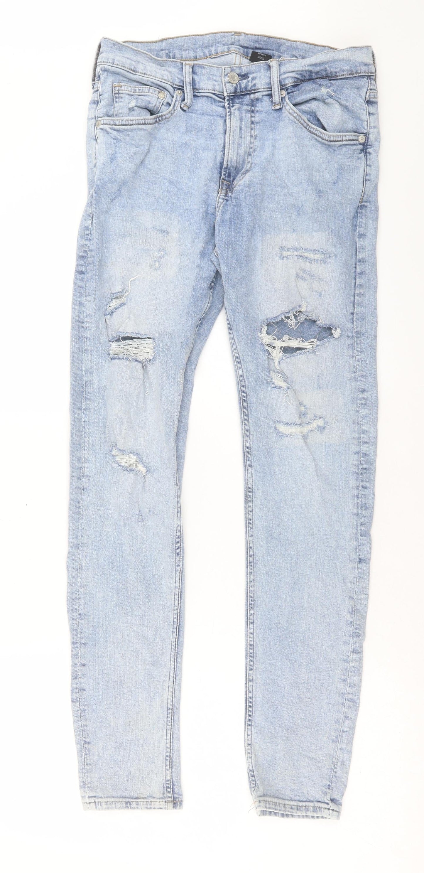 H&M Mens Blue Cotton Skinny Jeans Size 32 in L31 in Regular Button