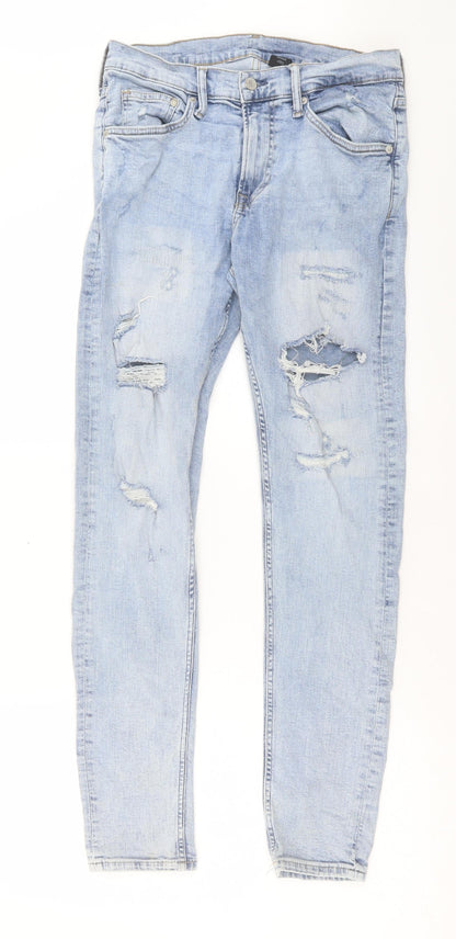 H&M Mens Blue Cotton Skinny Jeans Size 32 in L31 in Regular Button