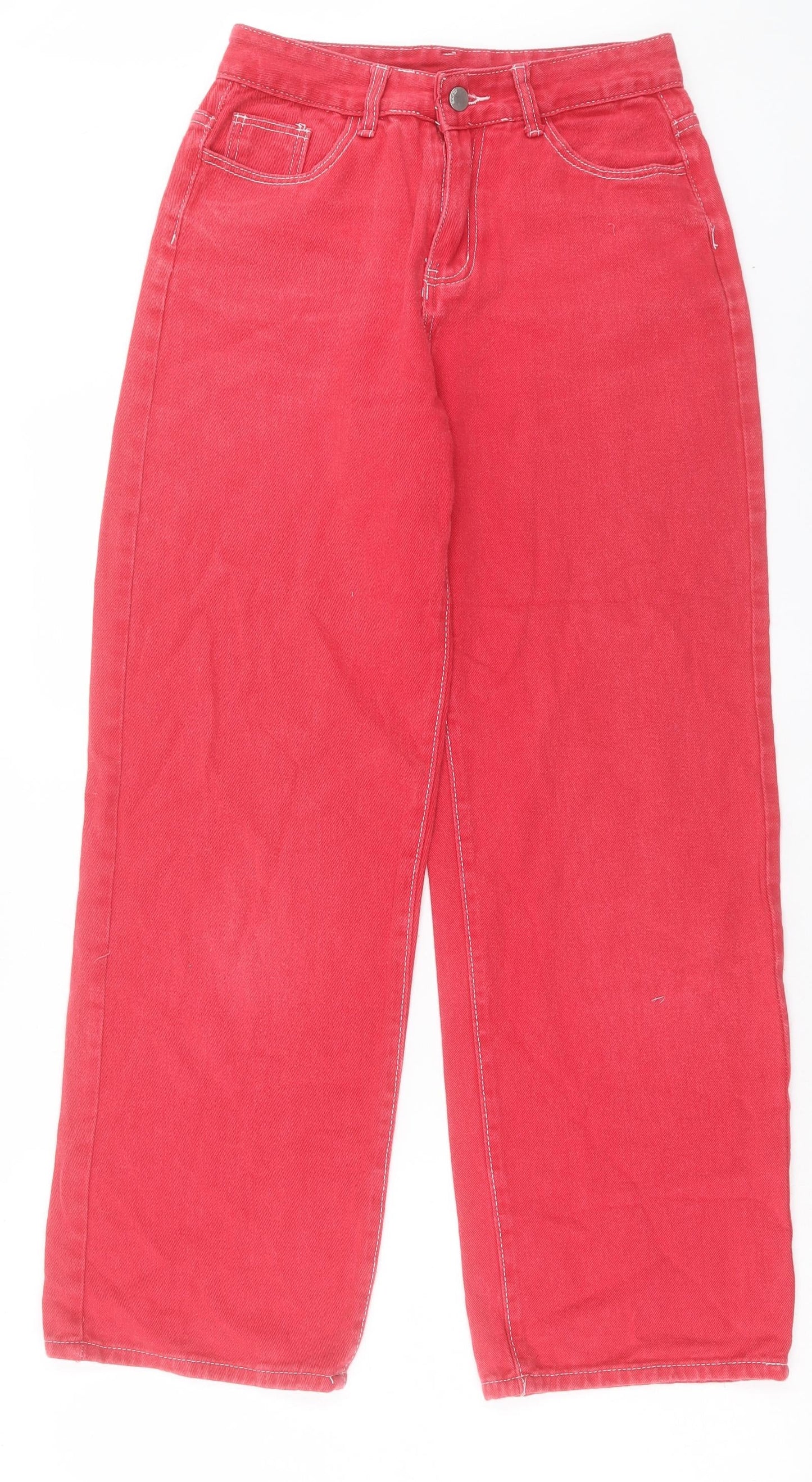 SheIn Womens Pink Cotton Wide-Leg Jeans Size S L29 in Regular Button