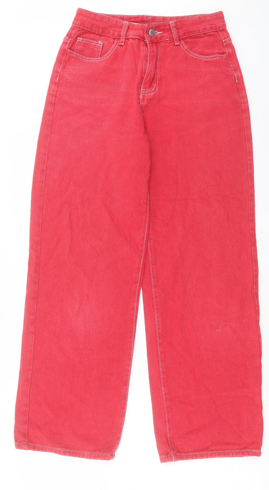 SheIn Womens Pink Cotton Wide-Leg Jeans Size S L29 in Regular Button