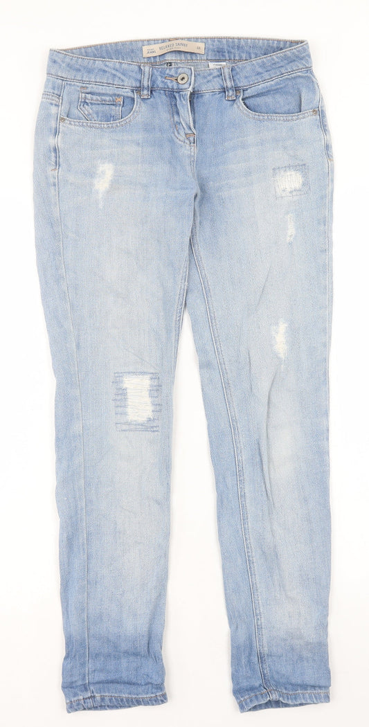 NEXT Womens Blue Cotton Skinny Jeans Size 6 L29 in Relaxed Button
