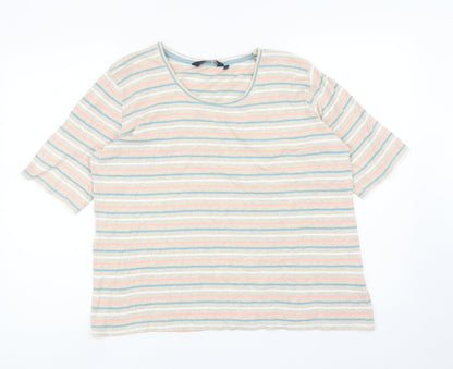 EWM Womens Multicoloured Striped Cotton Basic T-Shirt Size L Scoop Neck