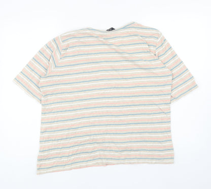 EWM Womens Multicoloured Striped Cotton Basic T-Shirt Size L Scoop Neck