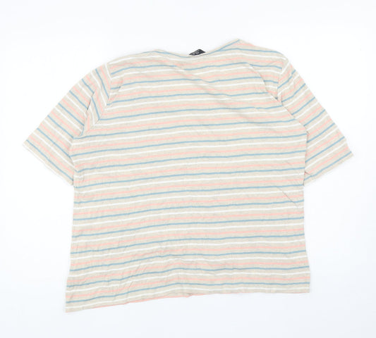 EWM Womens Multicoloured Striped Cotton Basic T-Shirt Size L Scoop Neck
