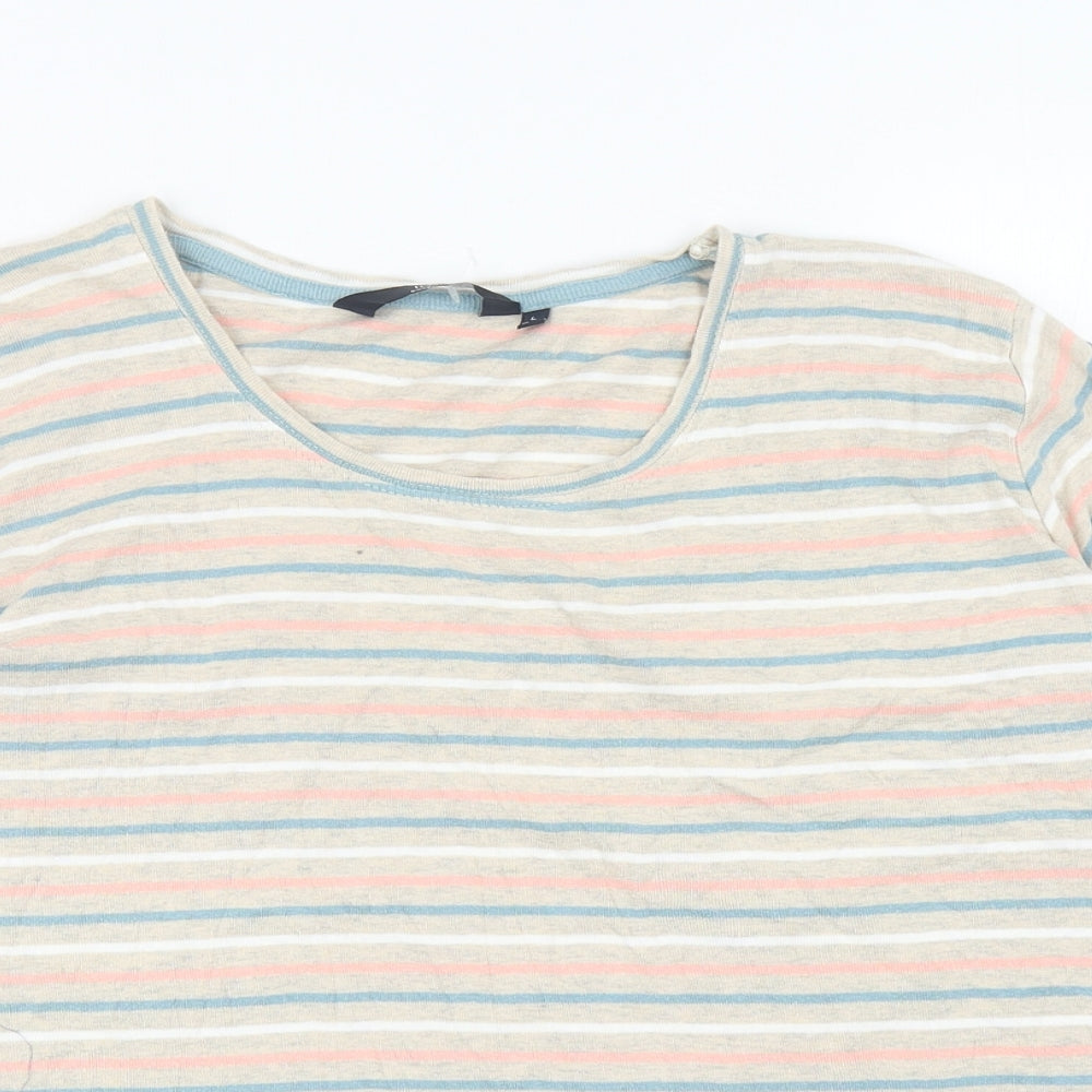 EWM Womens Multicoloured Striped Cotton Basic T-Shirt Size L Scoop Neck