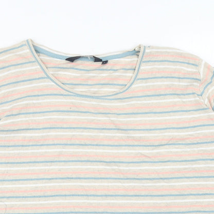 EWM Womens Multicoloured Striped Cotton Basic T-Shirt Size L Scoop Neck