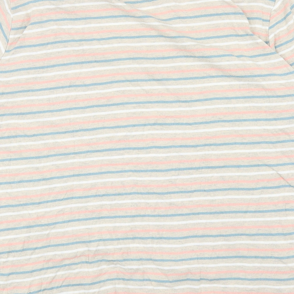 EWM Womens Multicoloured Striped Cotton Basic T-Shirt Size L Scoop Neck