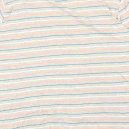 EWM Womens Multicoloured Striped Cotton Basic T-Shirt Size L Scoop Neck