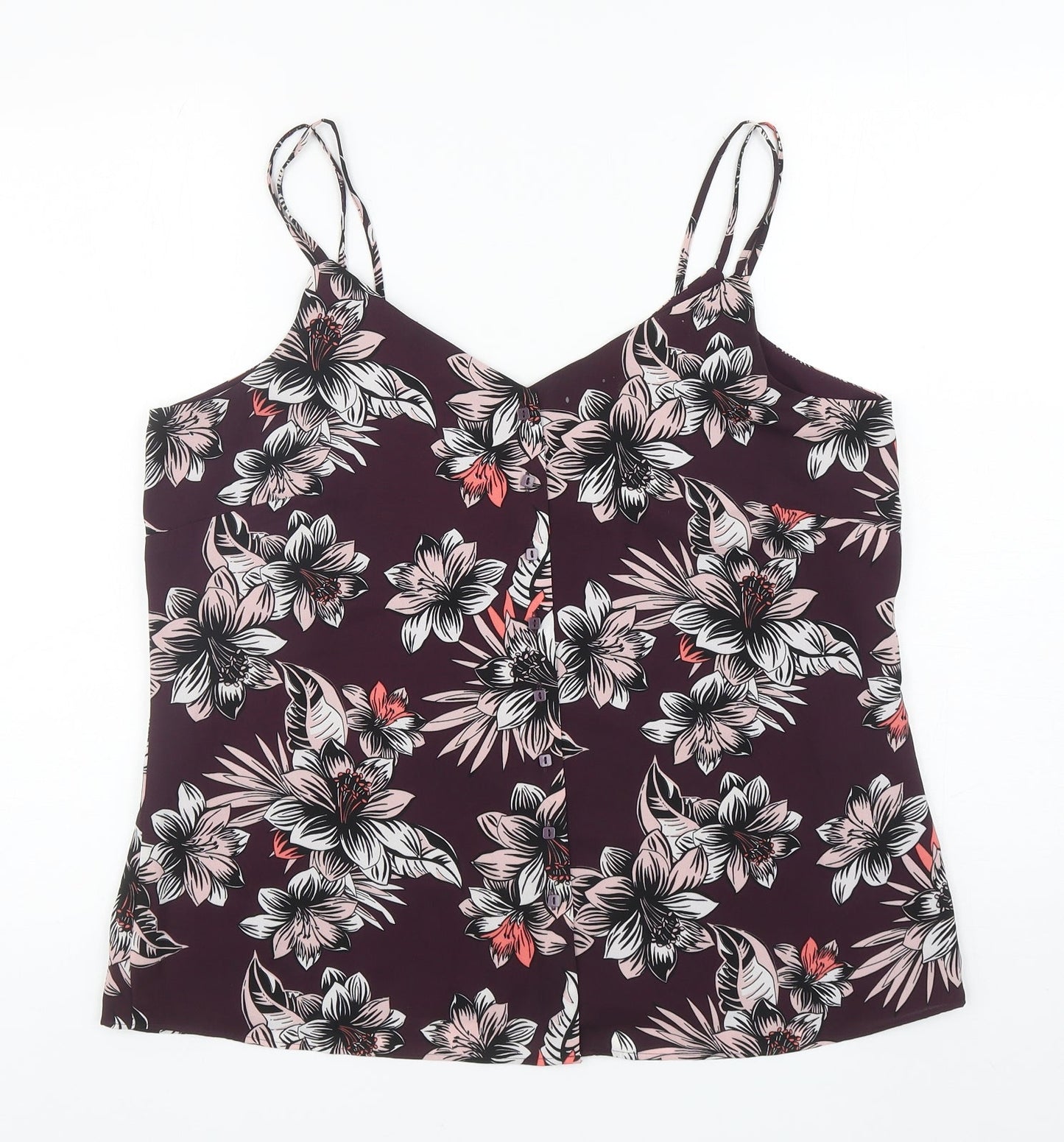Marks and Spencer Womens Purple Floral Polyester Camisole Tank Size 14 V-Neck