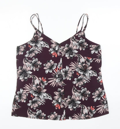 Marks and Spencer Womens Purple Floral Polyester Camisole Tank Size 14 V-Neck