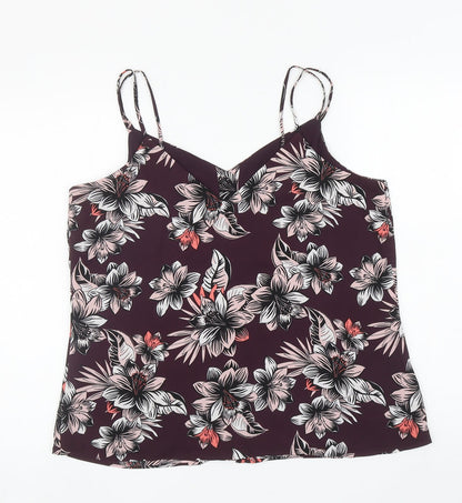 Marks and Spencer Womens Purple Floral Polyester Camisole Tank Size 14 V-Neck