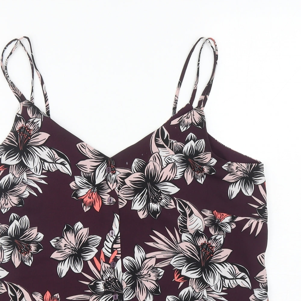 Marks and Spencer Womens Purple Floral Polyester Camisole Tank Size 14 V-Neck