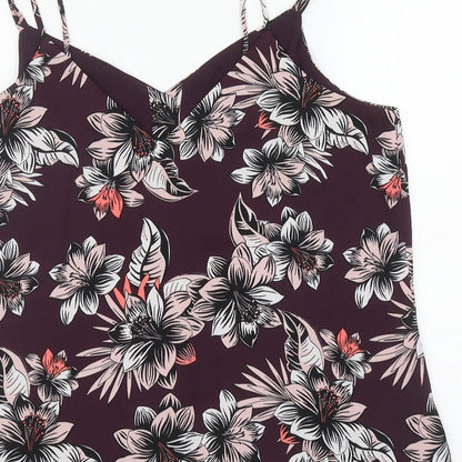 Marks and Spencer Womens Purple Floral Polyester Camisole Tank Size 14 V-Neck