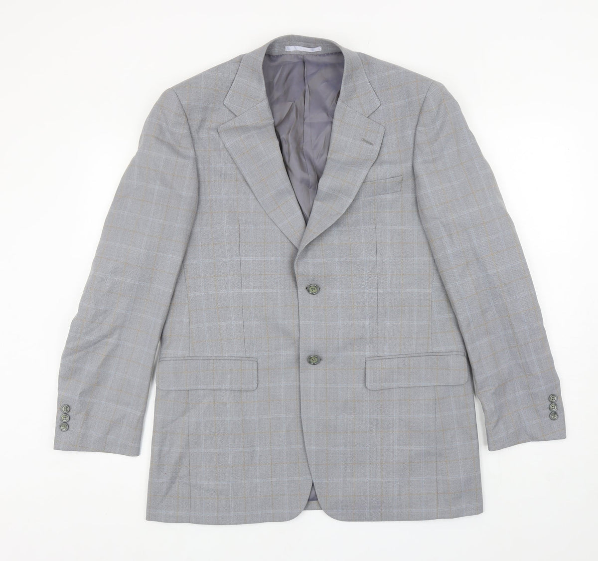 Brook Tavener Mens Grey Plaid Wool Jacket Blazer Size 38