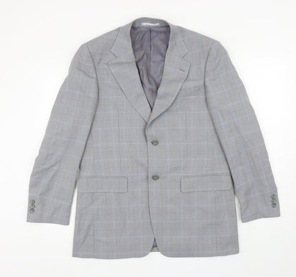 Brook Tavener Mens Grey Plaid Wool Jacket Blazer Size 38