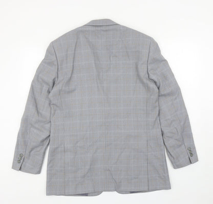 Brook Tavener Mens Grey Plaid Wool Jacket Blazer Size 38
