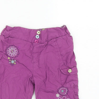 TU Girls Purple Cotton Cargo Trousers Size 9-12 Months Pullover - Flowers