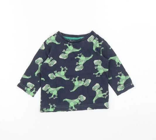 NEXT Boys Blue Geometric Cotton Basic T-Shirt Size 6-9 Months Round Neck Pullover - Dinosaurs