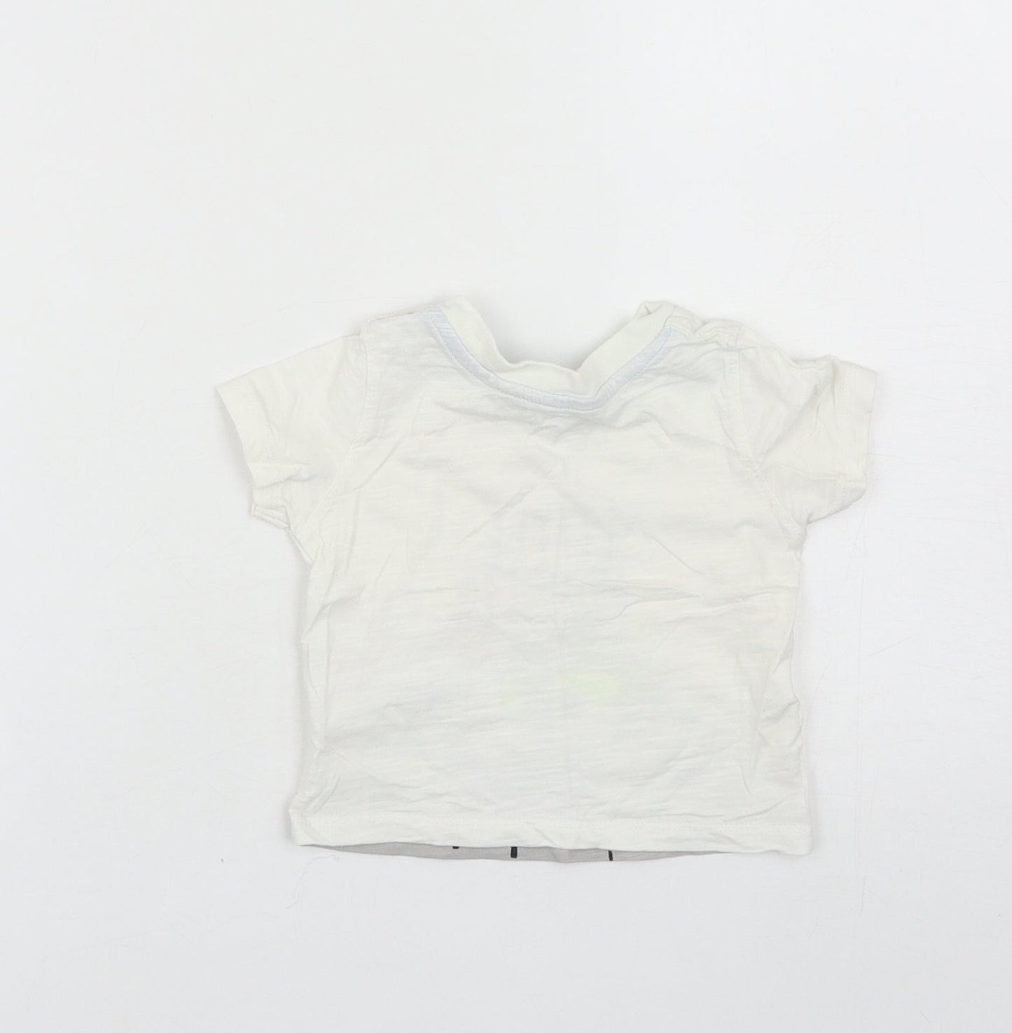 Primark Boys White Cotton Basic T-Shirt Size 6-9 Months Round Neck Snap - Little Monster