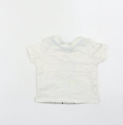 Primark Boys White Cotton Basic T-Shirt Size 6-9 Months Round Neck Snap - Little Monster