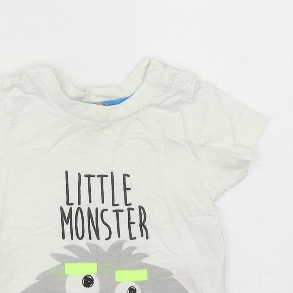Primark Boys White Cotton Basic T-Shirt Size 6-9 Months Round Neck Snap - Little Monster