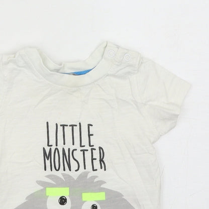 Primark Boys White Cotton Basic T-Shirt Size 6-9 Months Round Neck Snap - Little Monster