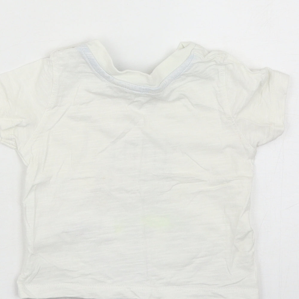 Primark Boys White Cotton Basic T-Shirt Size 6-9 Months Round Neck Snap - Little Monster