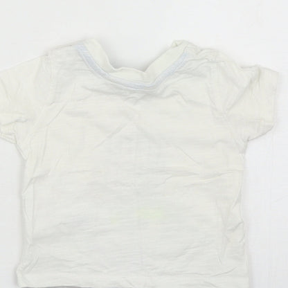Primark Boys White Cotton Basic T-Shirt Size 6-9 Months Round Neck Snap - Little Monster