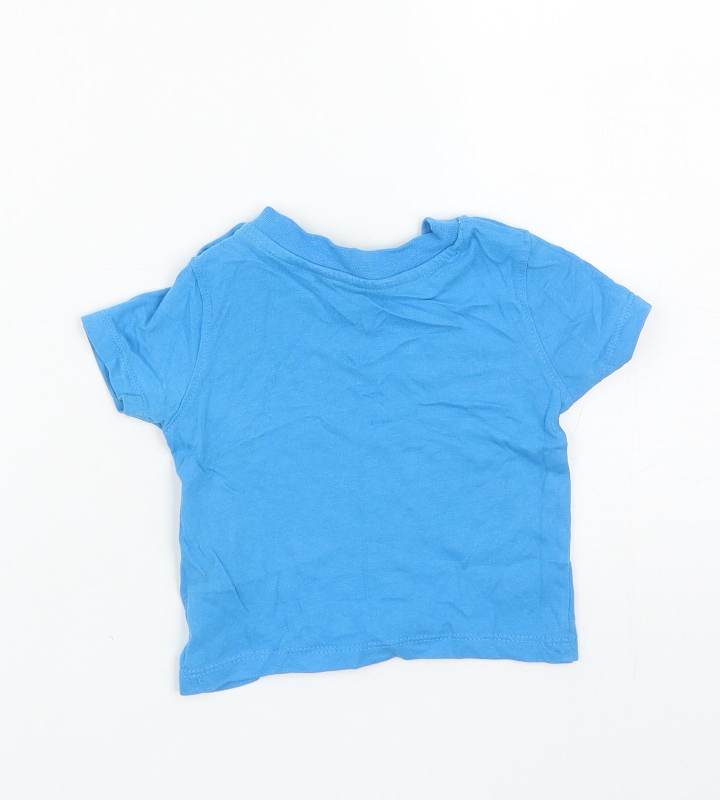 Primark Boys Blue Cotton Basic T-Shirt Size 6-9 Months Round Neck Snap