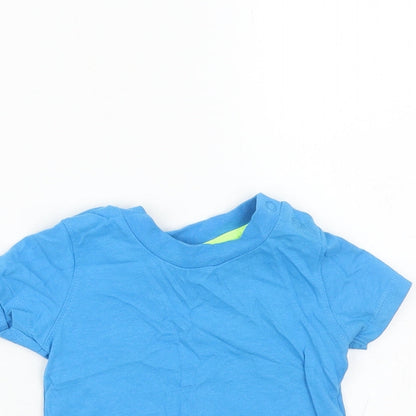 Primark Boys Blue Cotton Basic T-Shirt Size 6-9 Months Round Neck Snap