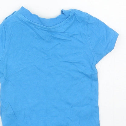 Primark Boys Blue Cotton Basic T-Shirt Size 6-9 Months Round Neck Snap
